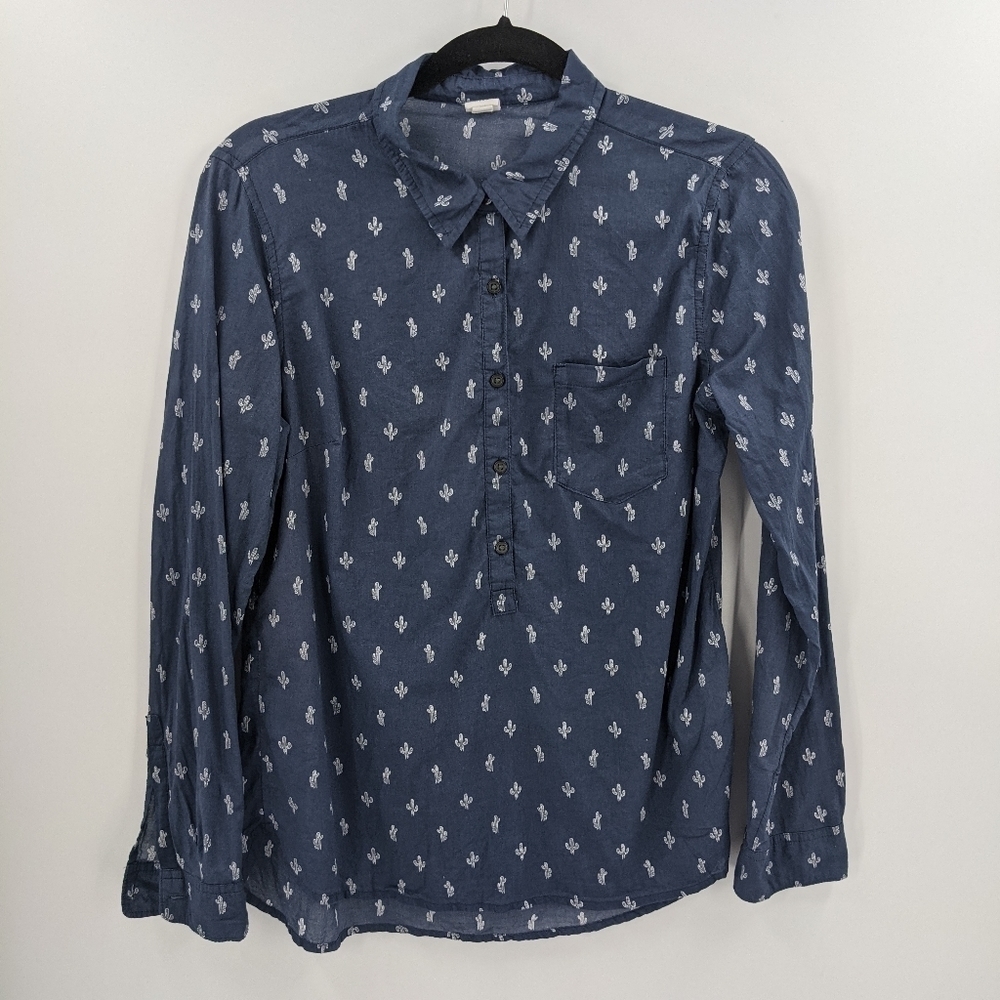 GAP Cactus Print Popover Long Sleeve Lightweight Top
